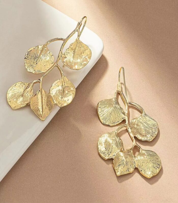 Elegant Gold Leaf Drop Earrings | Lightweight Statement Dangle for Women